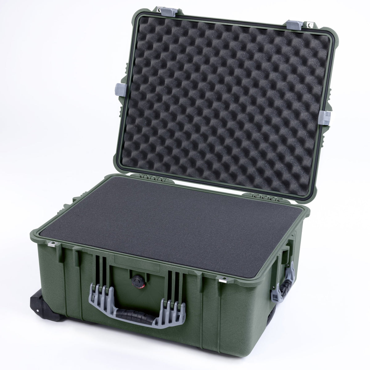 Pelican 1610 Case, OD Green with Silver Handles and Latches - Pick &amp; Pluck Foam / Lid Foam