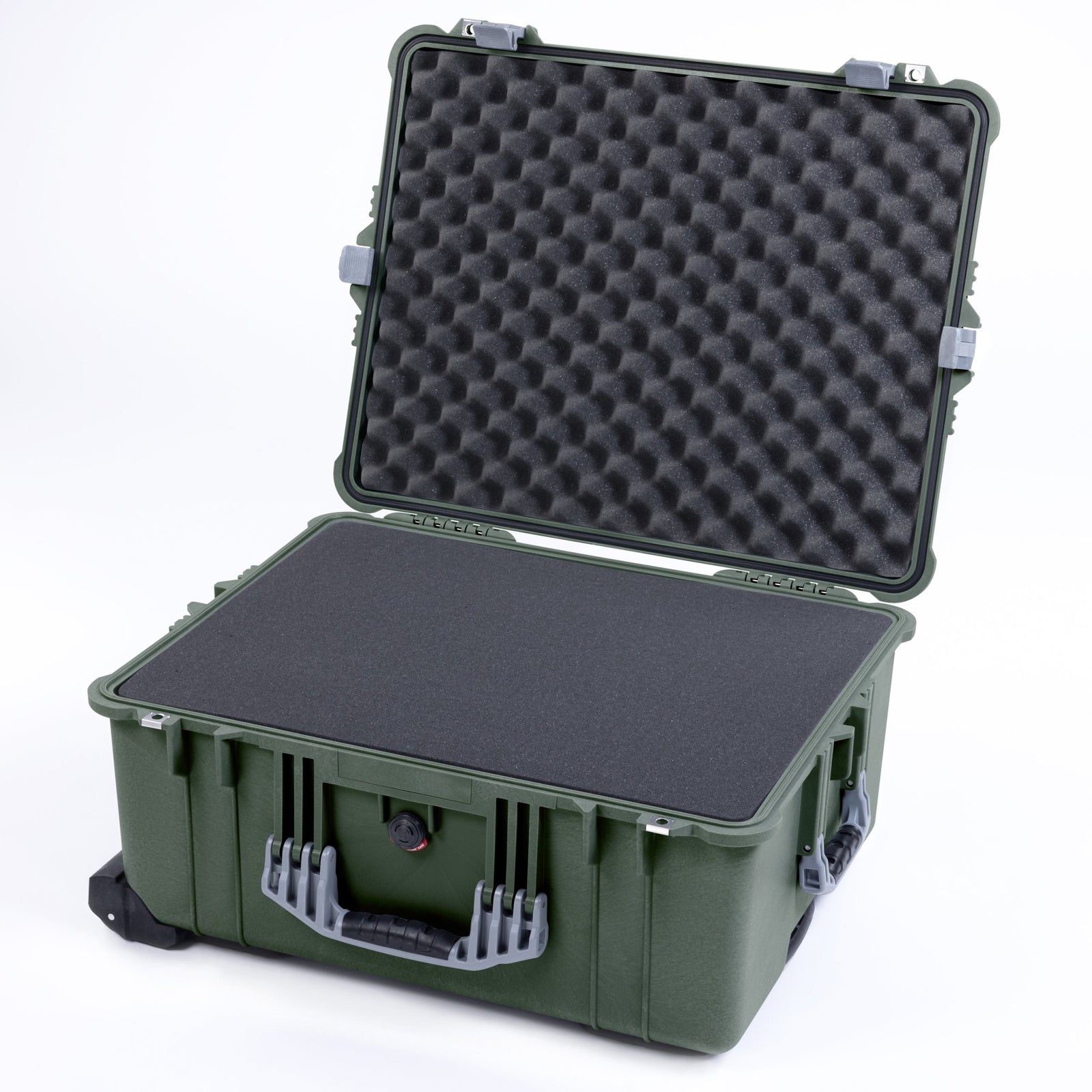 Pelican 1610 Case, OD Green with Silver Handles and Latches - Pick & Pluck Foam / Lid Foam
