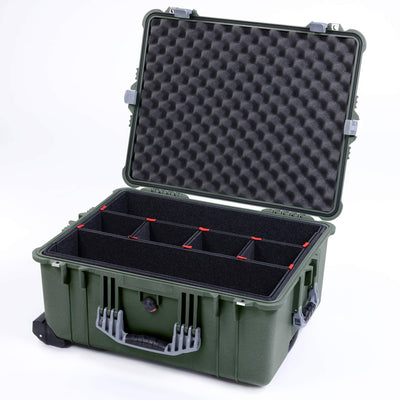 Pelican 1610 Case, OD Green with Silver Handles and Latches TrekPak Divider System with Convoluted Lid Foam ColorCase 016100-0020-130-180