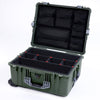 Pelican 1610 Case, OD Green with Silver Handles and Latches TrekPak Divider System with Mesh Lid Organizer ColorCase 016100-0120-130-180