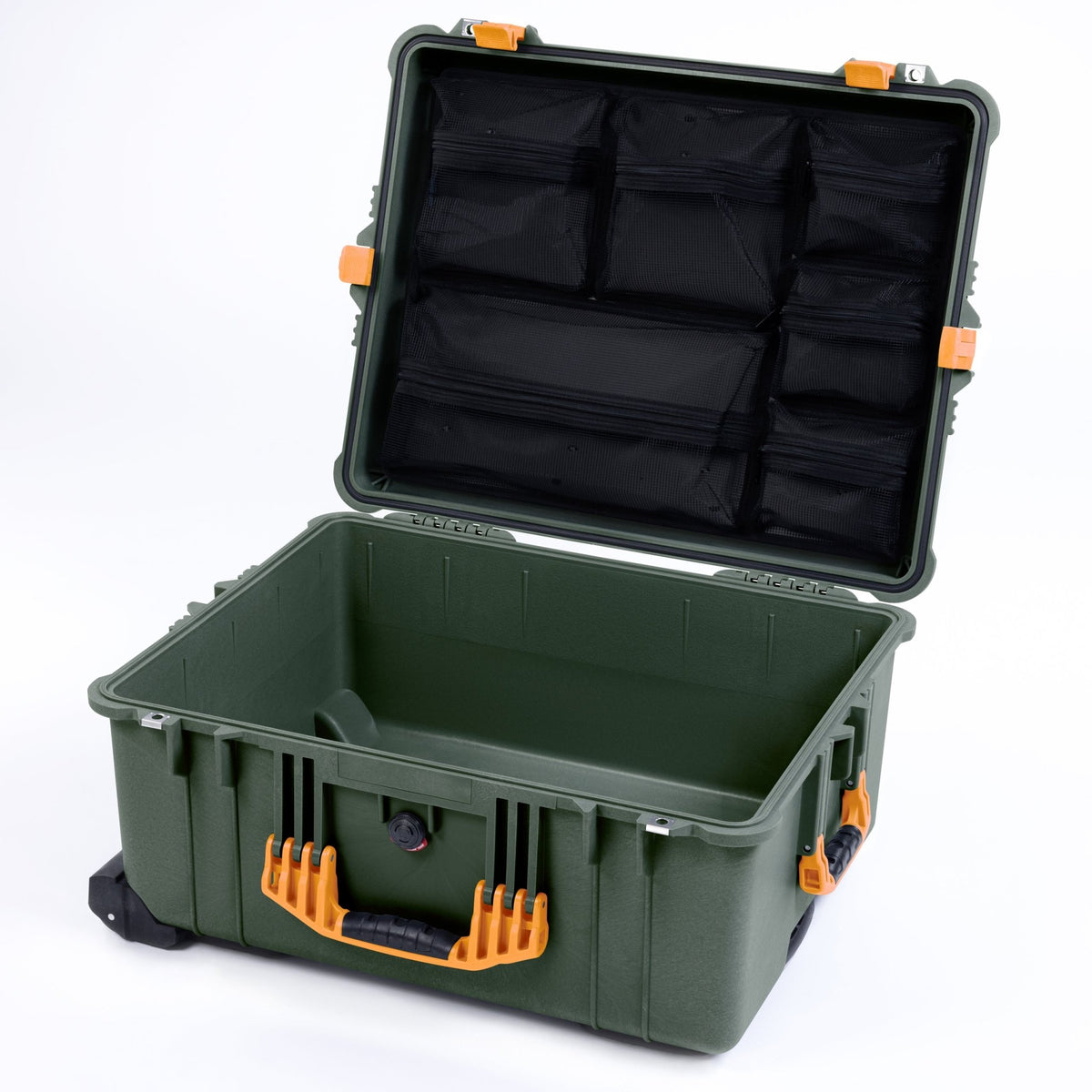 Pelican 1610 Case, OD Green with Yellow Handles and Latches - Mesh Lid Organizer Only