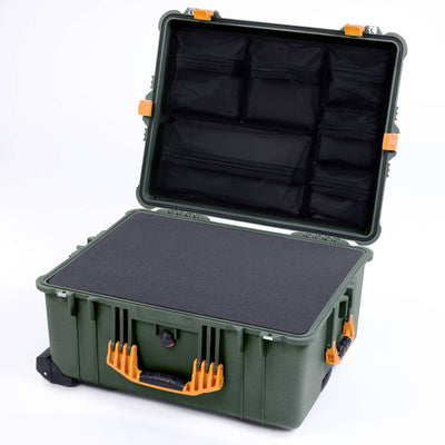 Pelican 1610 Case, OD Green with Yellow Handles and Latches Pick & Pluck Foam with Mesh Lid Organizer ColorCase 016100-0101-130-240