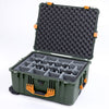 Pelican 1610 Case, OD Green with Yellow Handles and Latches Gray Padded Microfiber Dividers with Convoluted Lid Foam ColorCase 016100-0070-130-240