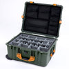 Pelican 1610 Case, OD Green with Yellow Handles and Latches Gray Padded Microfiber Dividers with Mesh Lid Organizer ColorCase 016100-0170-130-240