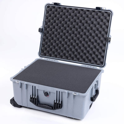 Pelican 1610 Case, Silver with Black Handles and Latches Pick & Pluck Foam with Convoluted Lid Foam ColorCase 016100-0001-180-110