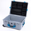 Pelican 1610 Case, Silver with Blue Handles and Latches Mesh Lid Organizer Only ColorCase 016100-0100-180-120