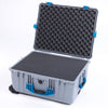 Pelican 1610 Case, Silver with Blue Handles and Latches Pick & Pluck Foam with Convoluted Lid Foam ColorCase 016100-0001-180-120