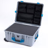 Pelican 1610 Case, Silver with Blue Handles and Latches Pick & Pluck Foam with Mesh Lid Organizer ColorCase 016100-0101-180-120