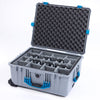 Pelican 1610 Case, Silver with Blue Handles and Latches Gray Padded Microfiber Dividers with Convoluted Lid Foam ColorCase 016100-0070-180-120