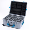 Pelican 1610 Case, Silver with Blue Handles and Latches Gray Padded Microfiber Dividers with Mesh Lid Organizer ColorCase 016100-0170-180-120