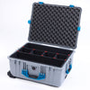 Pelican 1610 Case, Silver with Blue Handles and Latches TrekPak Divider System with Convoluted Lid Foam ColorCase 016100-0020-180-120