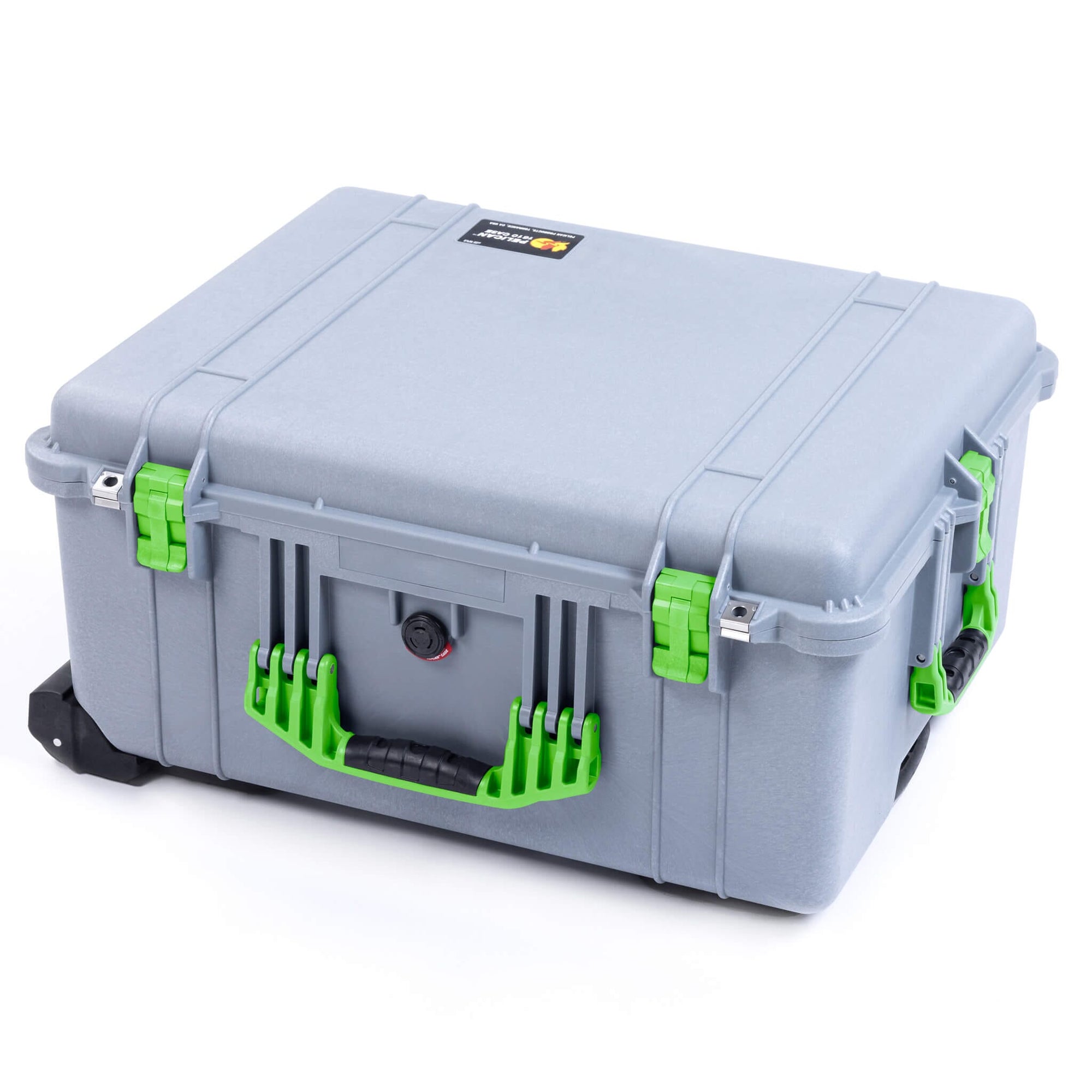 Pelican 1610 Case, Silver with Lime Green Handles and Latches
