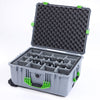 Pelican 1610 Case, Silver with Lime Green Handles and Latches Gray Padded Microfiber Dividers with Convoluted Lid Foam ColorCase 016100-0070-180-300