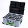 Pelican 1610 Case, Silver with Lime Green Handles and Latches Gray Padded Microfiber Dividers with Mesh Lid Organizer ColorCase 016100-0170-180-300