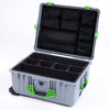 Pelican 1610 Case, Silver with Lime Green Handles and Latches TrekPak Divider System with Mesh Lid Organizer ColorCase 016100-0120-180-300
