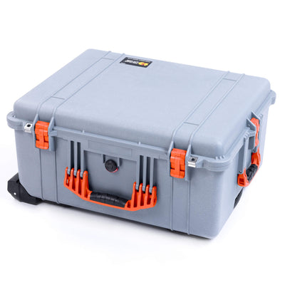 Pelican 1610 Case, Silver with Orange Handles and Latches ColorCase