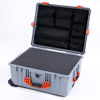 Pelican 1610 Case, Silver with Orange Handles and Latches Pick & Pluck Foam with Mesh Lid Organizer ColorCase 016100-0101-180-150