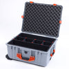 Pelican 1610 Case, Silver with Orange Handles and Latches TrekPak Divider System with Convoluted Lid Foam ColorCase 016100-0020-180-150