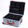 Pelican 1610 Case, Silver with Orange Handles and Latches TrekPak Divider System with Mesh Lid Organizer ColorCase 016100-0120-180-150