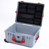 Pelican 1610 Case, Silver with Red Handles and Latches Mesh Lid Organizer Only ColorCase 016100-0100-180-320