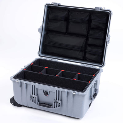 Pelican 1610 Case, Silver TrekPak Divider System with Mesh Lid Organizer ColorCase 016100-0120-180-180