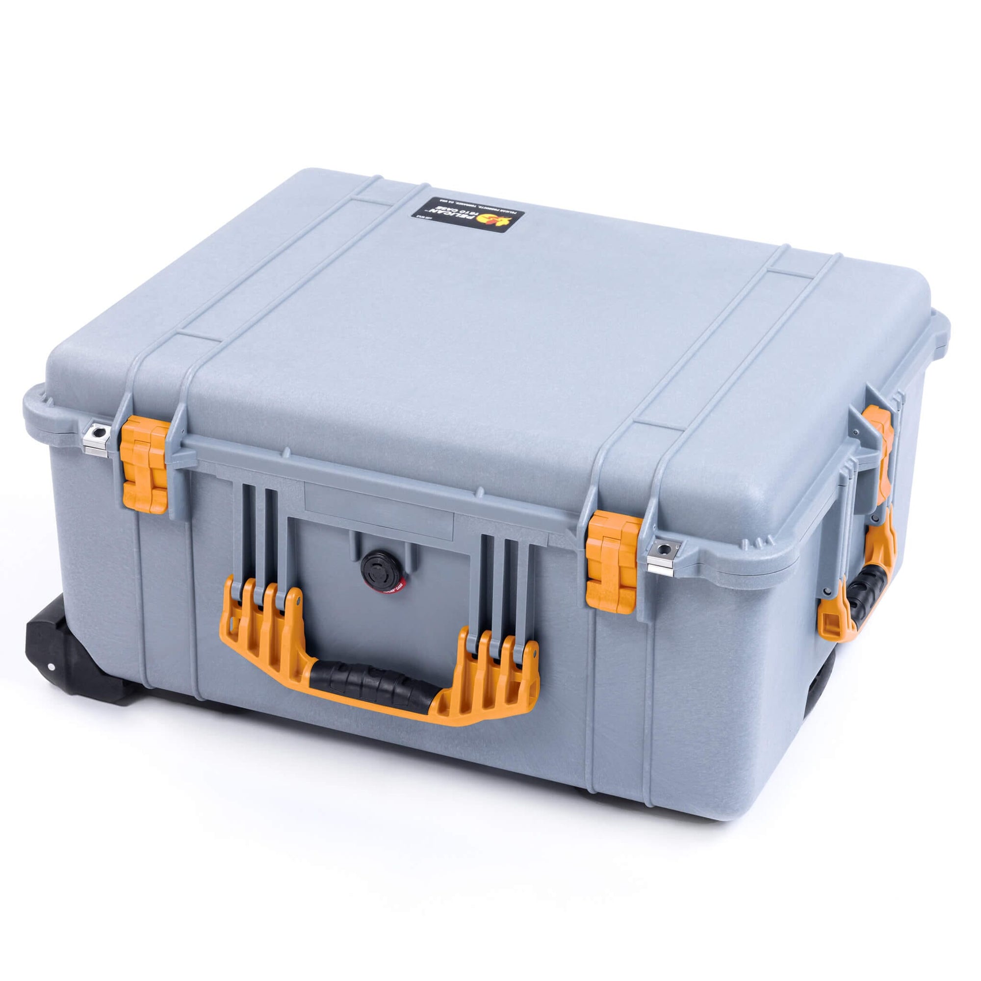 Pelican 1610 Case, Silver with Yellow Handles and Latches