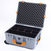 Pelican 1610 Case, Silver with Yellow Handles and Latches TrekPak Divider System with Convoluted Lid Foam ColorCase 016100-0020-180-240