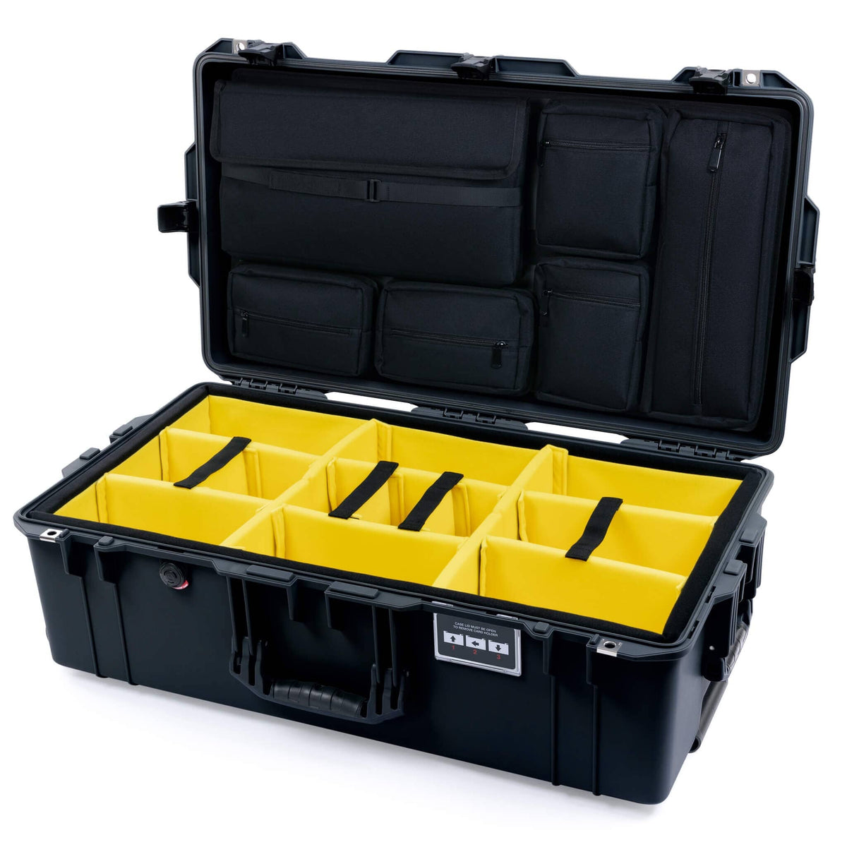 Pelican 1615 Air Case - Black Yellow Padded Microfiber Dividers / Laptop Computer Lid Pouch ColorCase 016150-0210-110-111