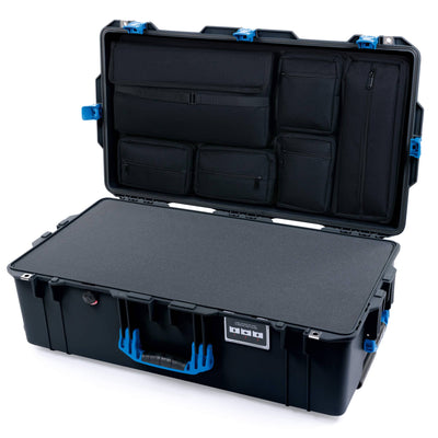 Pelican 1615 Air Case, Black with Blue Handles & Latches Pick & Pluck Foam with Laptop Computer Lid Pouch ColorCase 016150-0201-110-121