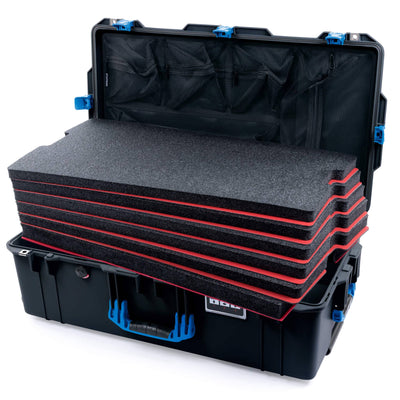 Pelican 1615 Air Case, Black with Blue Handles & Latches Custom Tool Kit (6 Foam Inserts with Mesh Lid Organizer) ColorCase 016150-0160-110-121