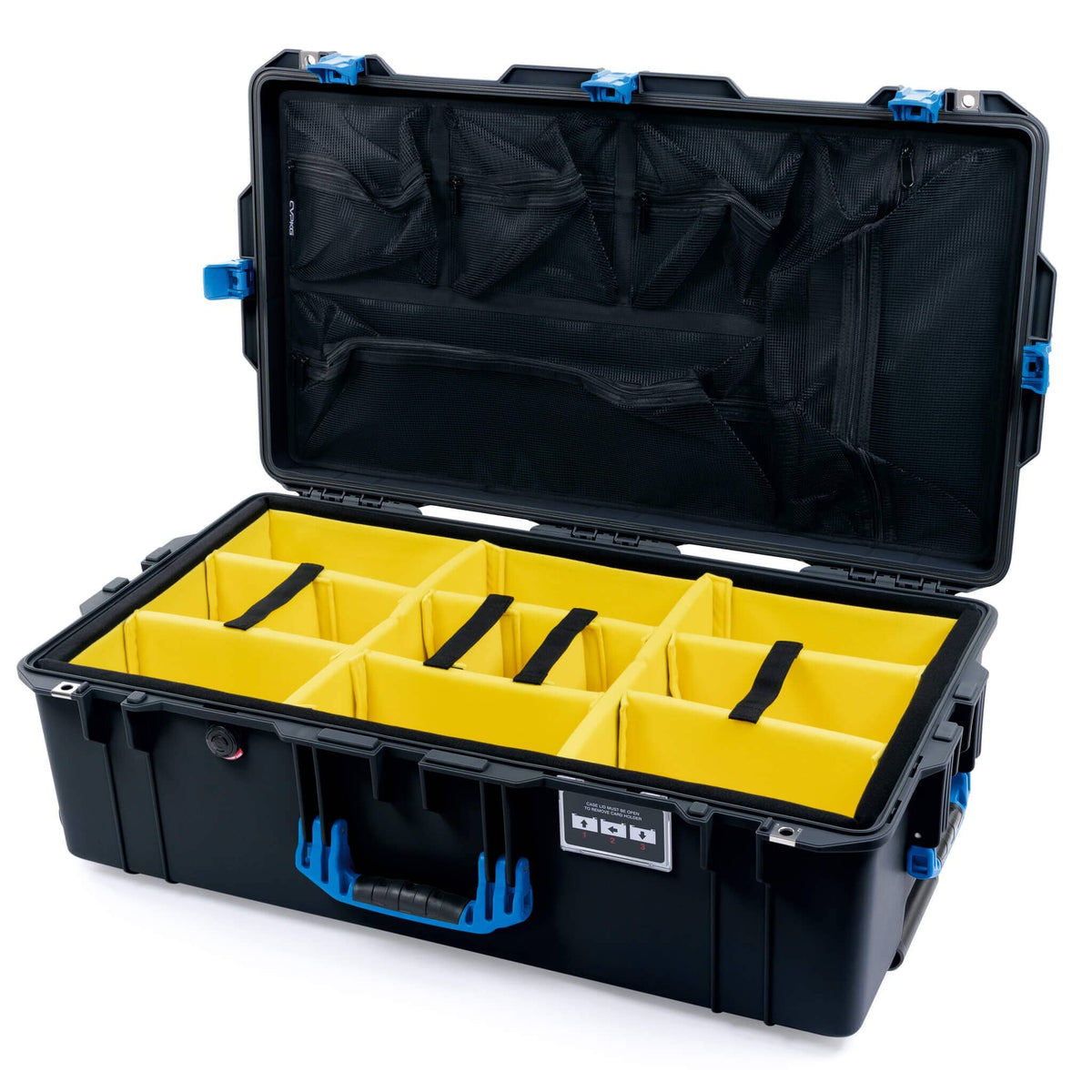 Pelican 1615 Air Case - Black &amp; Blue Yellow Padded Microfiber Dividers / Mesh Lid Organizer ColorCase 016150-0110-110-121