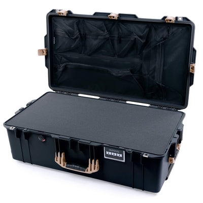 Pelican 1615 Air Case, Black with Desert Tan Handles & Latches Pick & Pluck Foam with Mesh Lid Organizer ColorCase 016150-0101-110-311