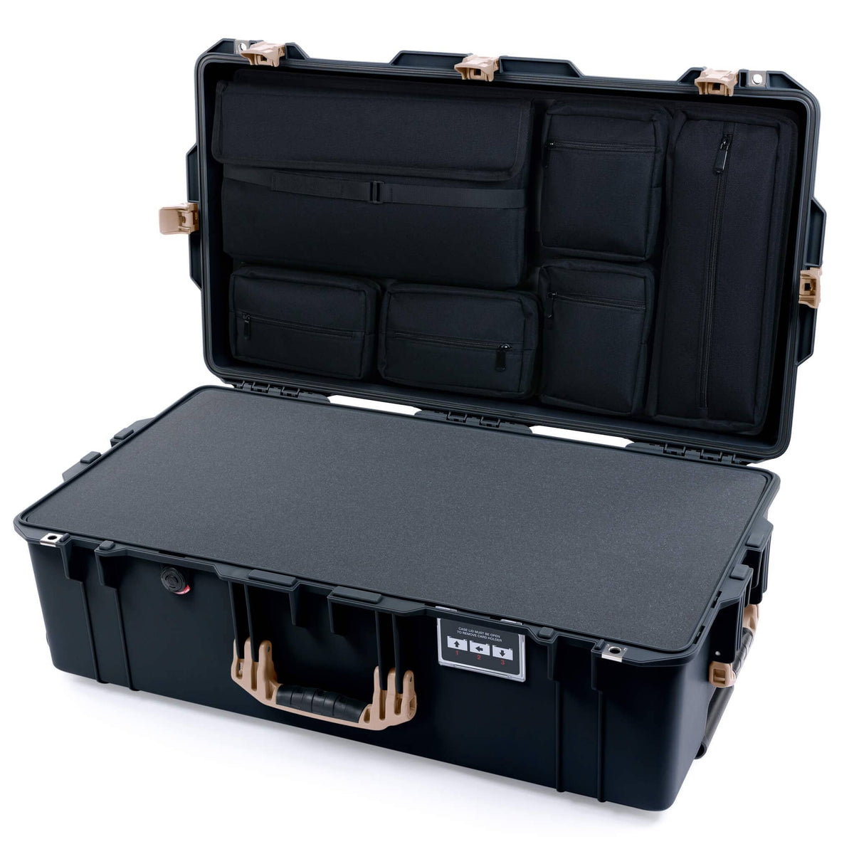 Pelican 1615 Air Case - Black &amp; Desert Tan Pick &amp; Pluck Foam with Laptop Computer Lid Pouch ColorCase 016150-0201-110-311