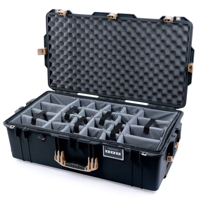 Pelican 1615 Air Case, Black with Desert Tan Handles & Latches Gray Padded Microfiber Dividers with Convoluted Lid Foam ColorCase 016150-0070-110-311