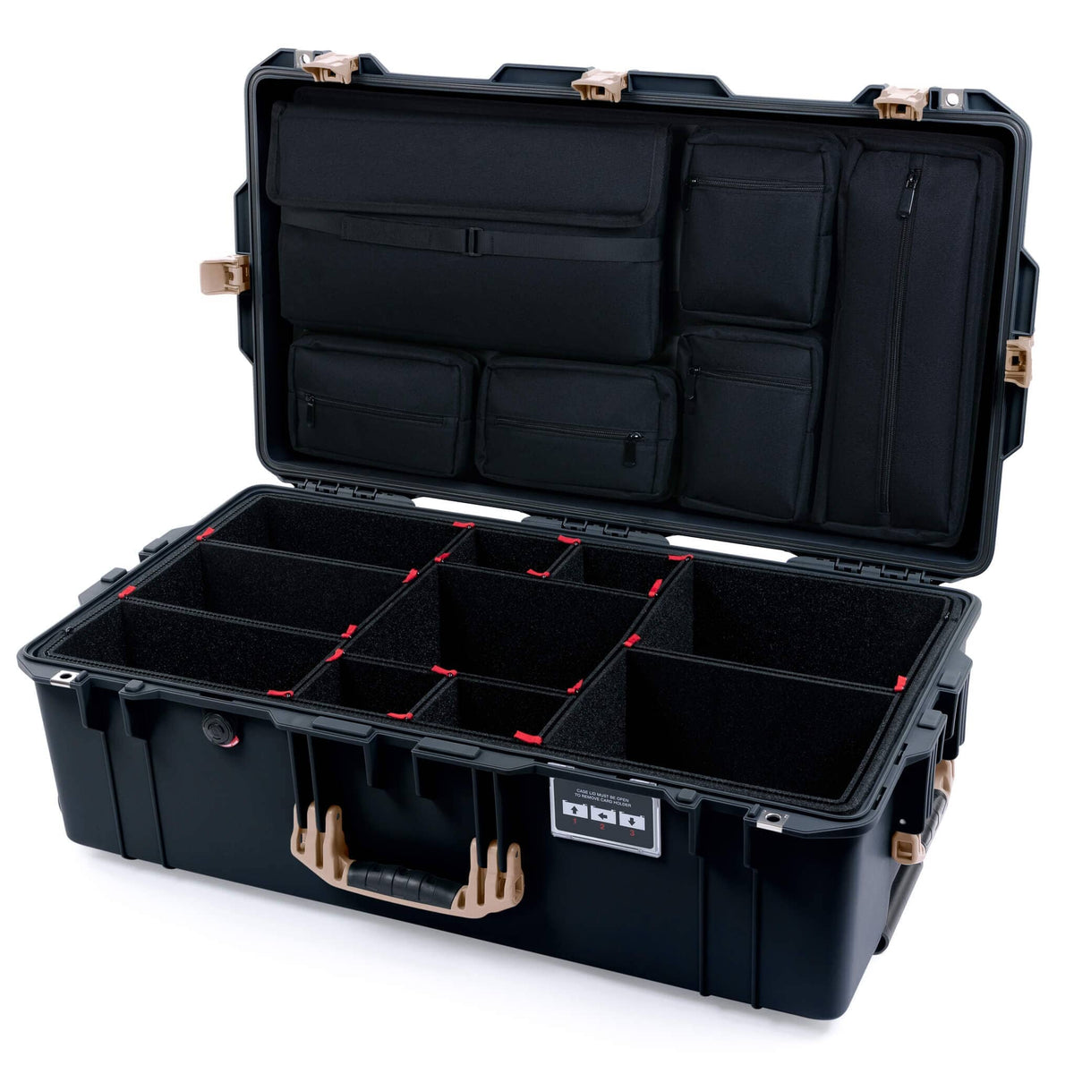 Pelican 1615 Air Case - Black &amp; Desert Tan TrekPak Divider System with Laptop Computer Lid Pouch ColorCase 016150-0220-110-311