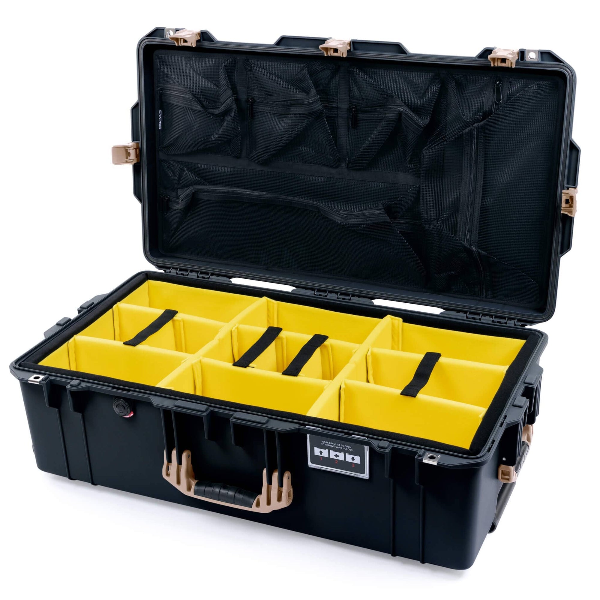 Pelican 1615 Air Case - Black & Desert Tan Yellow Padded Microfiber Dividers / Mesh Lid Organizer ColorCase 016150-0110-110-311