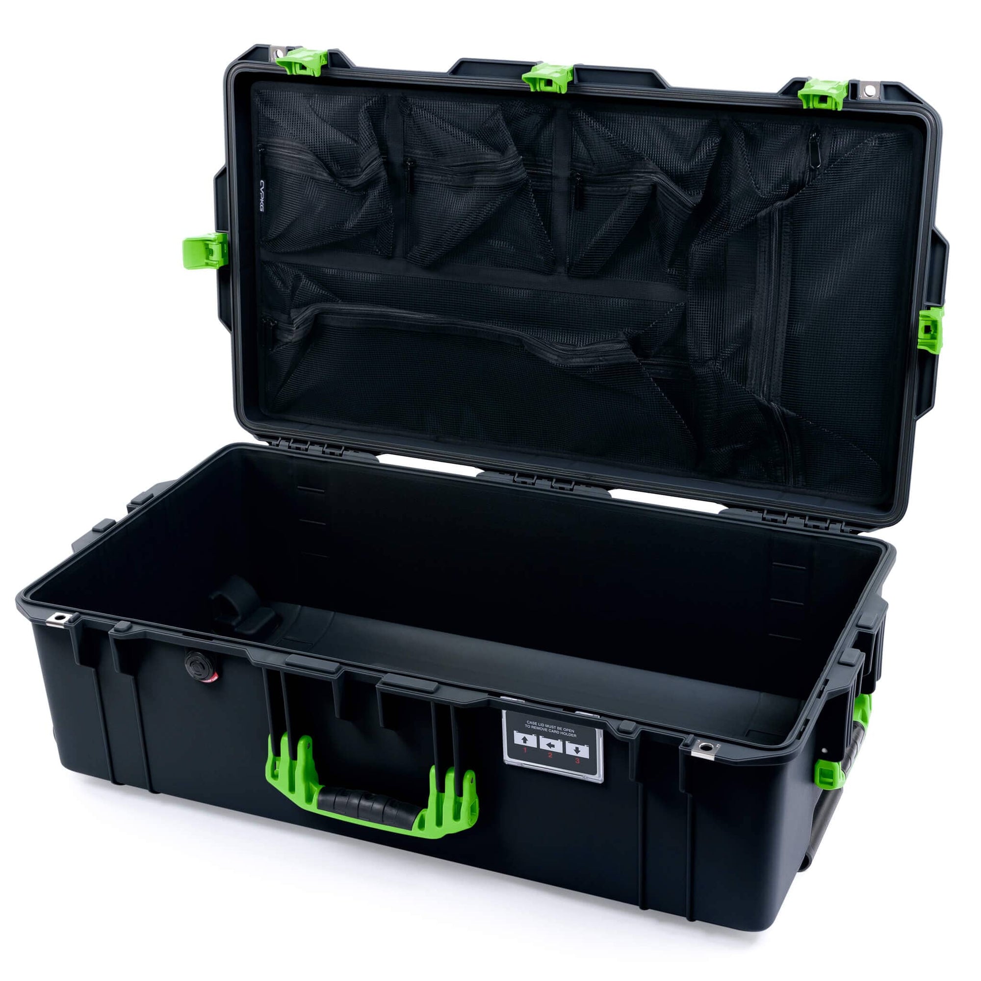 Pelican 1615 Air Case, Black with Lime Green Handles & Latches Mesh Lid Organizer Only ColorCase 016150-0100-110-301