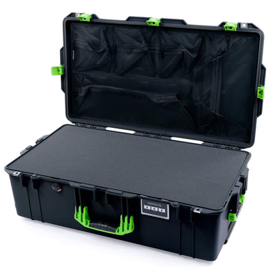 Pelican 1615 Air Case, Black with Lime Green Handles & Latches Pick & Pluck Foam with Mesh Lid Organizer ColorCase 016150-0101-110-301
