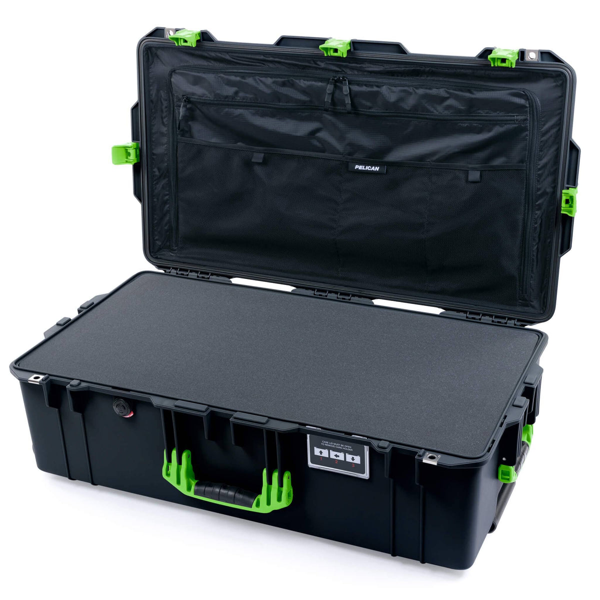 Pelican 1615 Air Case - Black &amp; Lime Green Pick &amp; Pluck Foam / TRVL Lid Organizer ColorCase 016150-0301-110-301