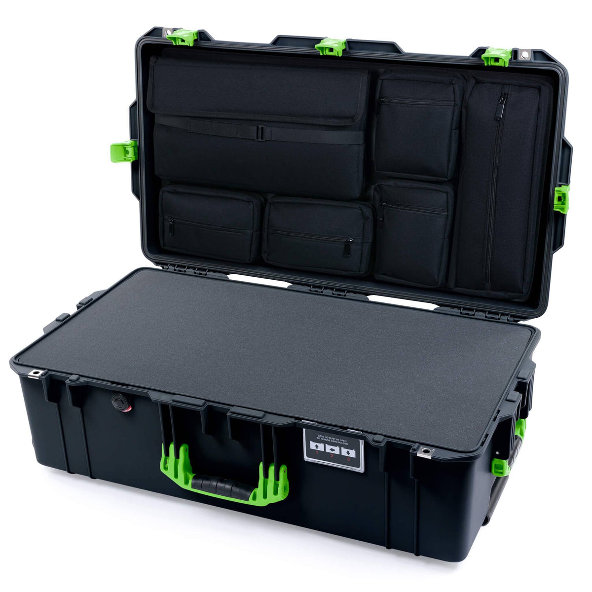 Pelican 1615 Air Case - Black &amp; Lime Green Pick &amp; Pluck Foam with Laptop Computer Lid Pouch ColorCase 016150-0201-110-301