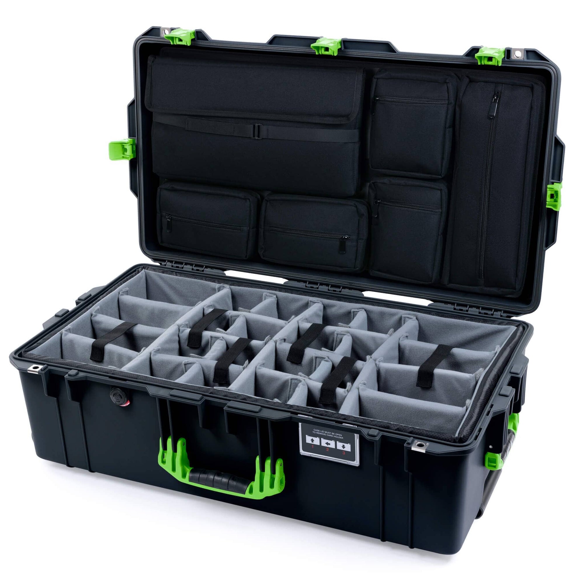 Pelican 1615 Air Case - Black & Lime Green Padded Microfiber Dividers / Laptop Computer Lid Pouch ColorCase 016150-0270-110-301
