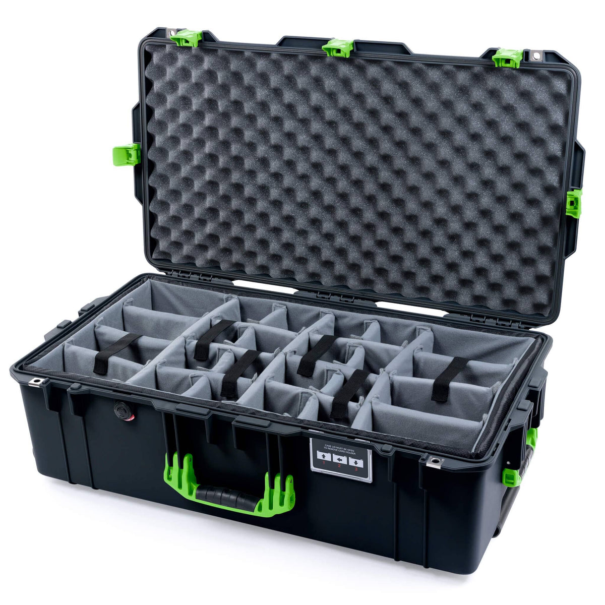 Pelican 1615 Air Case - Black &amp; Lime Green Padded Microfiber Dividers / Convoluted Lid Foam ColorCase 016150-0070-110-301
