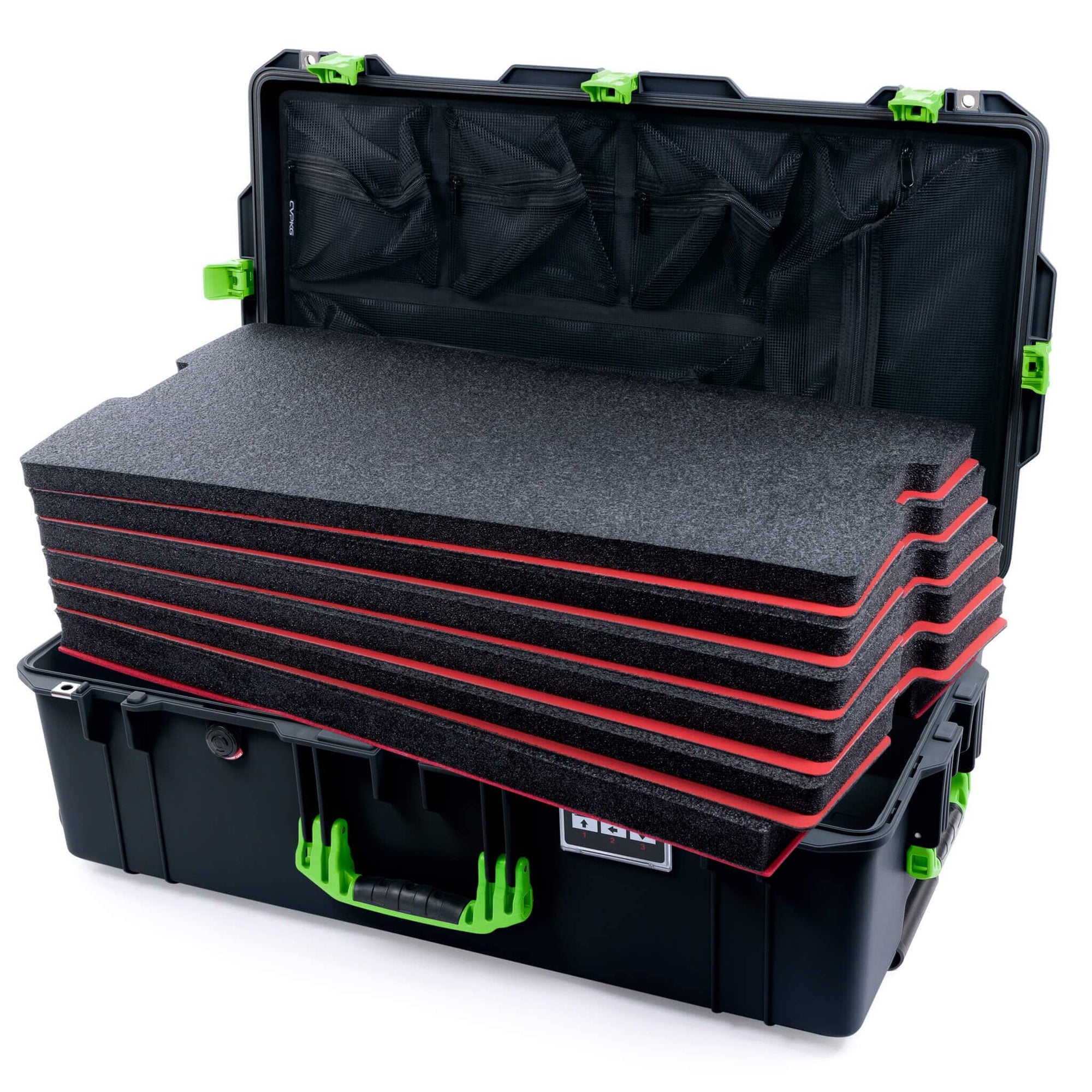 Pelican 1615 Air Case - Black & Lime Green DIY Tool Foam Kit / Mesh Lid Organizer ColorCase 016150-0160-110-301