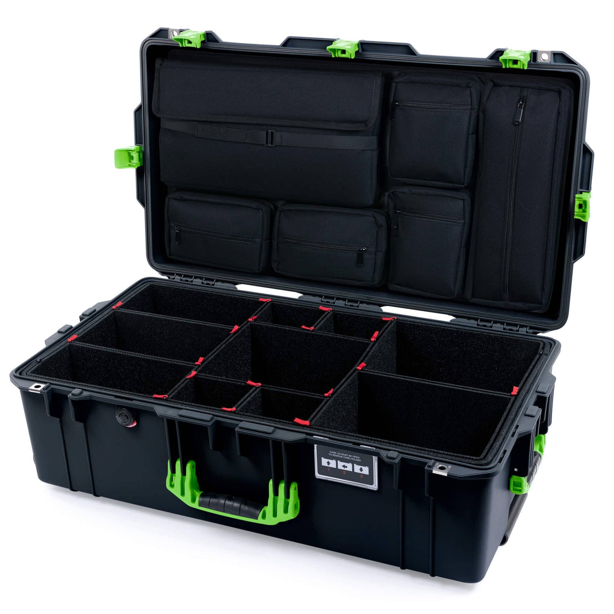 Pelican 1615 Air Case - Black &amp; Lime Green TrekPak Divider System with Laptop Computer Lid Pouch ColorCase 016150-0220-110-301