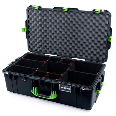 Pelican 1615 Air Case, Black with Lime Green Handles & Latches TrekPak Divider System with Convoluted Lid Foam ColorCase 016150-0020-110-301