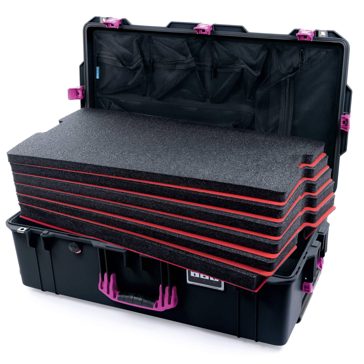 Pelican 1615 Air Case - Black &amp; Magenta DIY Tool Foam Kit / Mesh Lid Organizer ColorCase 016150-0160-110-401
