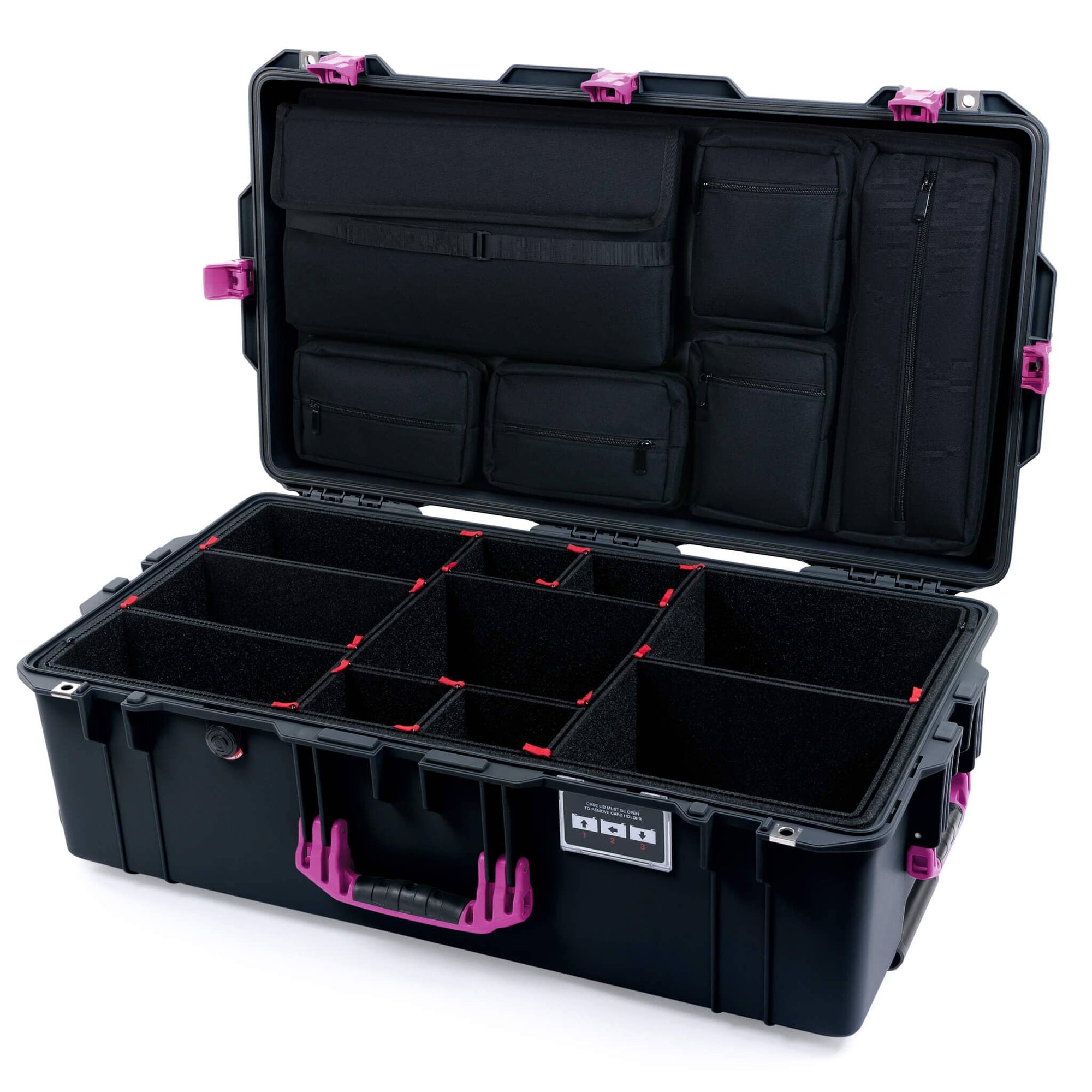 Pelican 1615 Air Case, Black with Magenta Handles & Latches TrekPak Divider System with Laptop Computer Lid Pouch ColorCase 016150-0220-110-401