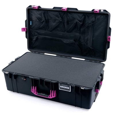 Pelican 1615 Air Case, Black with Magenta Handles, Latches & Trolley Pick & Pluck Foam with Mesh Lid Organizer ColorCase 016150-0101-110-401-400