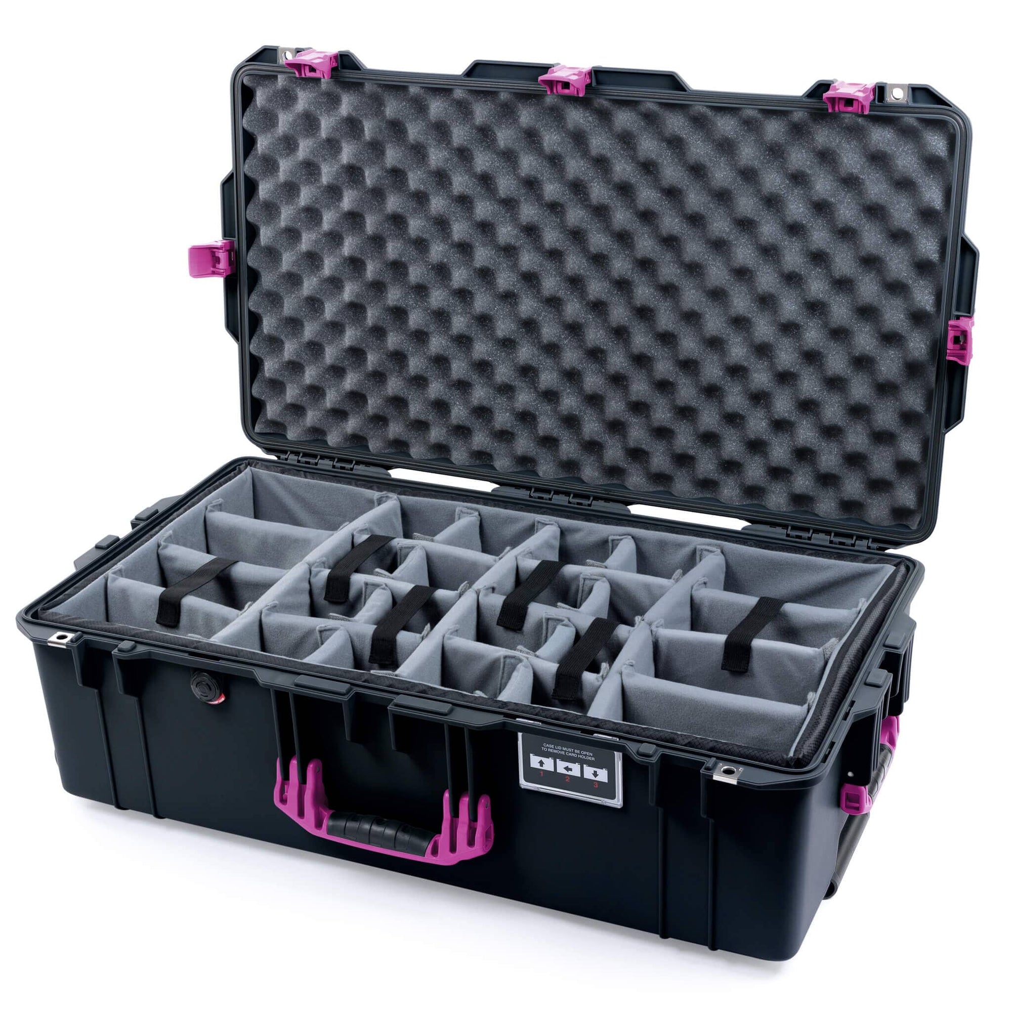 Pelican 1615 Air Case, Black with Magenta Handles, Latches & Trolley Gray Padded Microfiber Dividers with Convoluted Lid Foam ColorCase 016150-0070-110-401-400