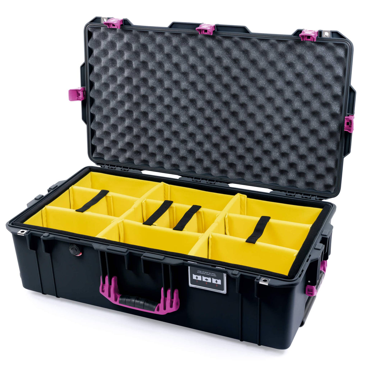 Pelican 1615 Air Case - Black &amp; Magenta Yellow Padded Microfiber Dividers / Convoluted Lid Foam ColorCase 016150-0010-110-401
